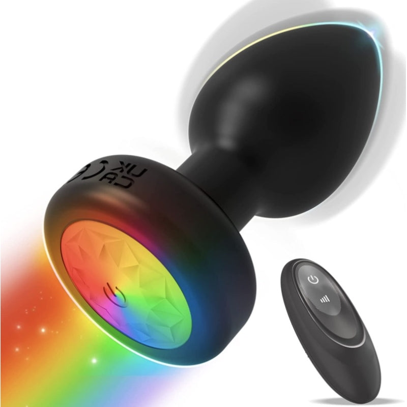 Анальная пробка с пультом управления Led Rainbow Light Plug Black