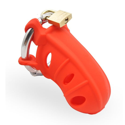 Мужской силиконовый пояс верности красный Male Silicone Chastity Cage