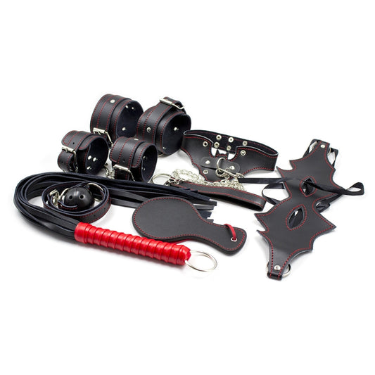Черный бдсм набор с красной строчкой Luxury Red Line Bondage Kit 7 Pieces