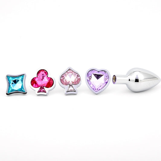 Анальная пробка с сменными цветными наконечниками Poker Game Gem Plug Set