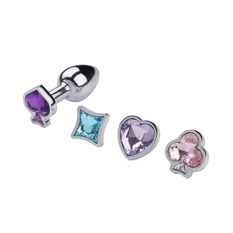 Анальная пробка с сменными цветными наконечниками Poker Game Gem Plug Set