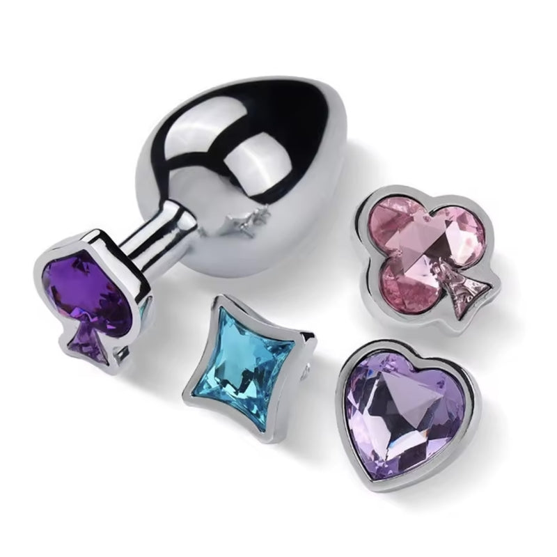 Анальная пробка с сменными цветными наконечниками Poker Game Gem Plug Set