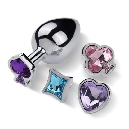 Анальная пробка с сменными цветными наконечниками Poker Game Gem Plug Set