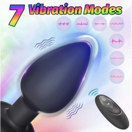 Анальная пробка с пультом управления Led Rainbow Light Plug Black