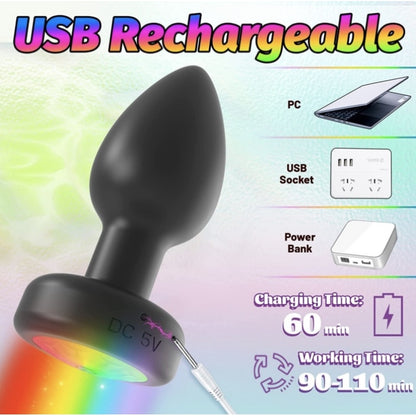 Анальная пробка с пультом управления Led Rainbow Light Plug Black