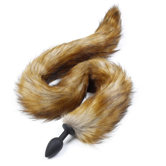 Черная силиконовая анальная пробка с длинным хвостом Silicone Butt Plug Fox Tail