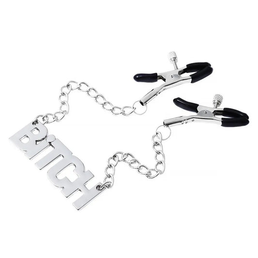 Зажимы для сосков с надписью на цепочке Nipple Clamps Bitch