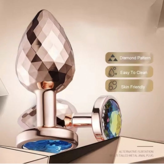 Граненная анальная пробка розовое золото с камнем Rose Gold Anal Plug Small