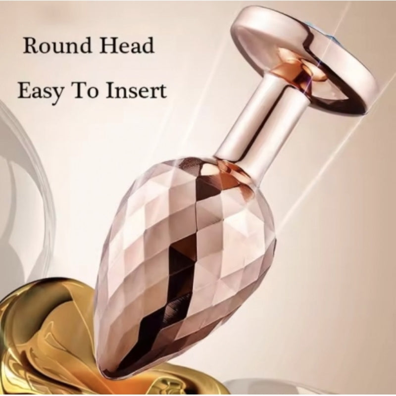 Граненная анальная пробка розовое золото с камнем Rose Gold Anal Plug Large