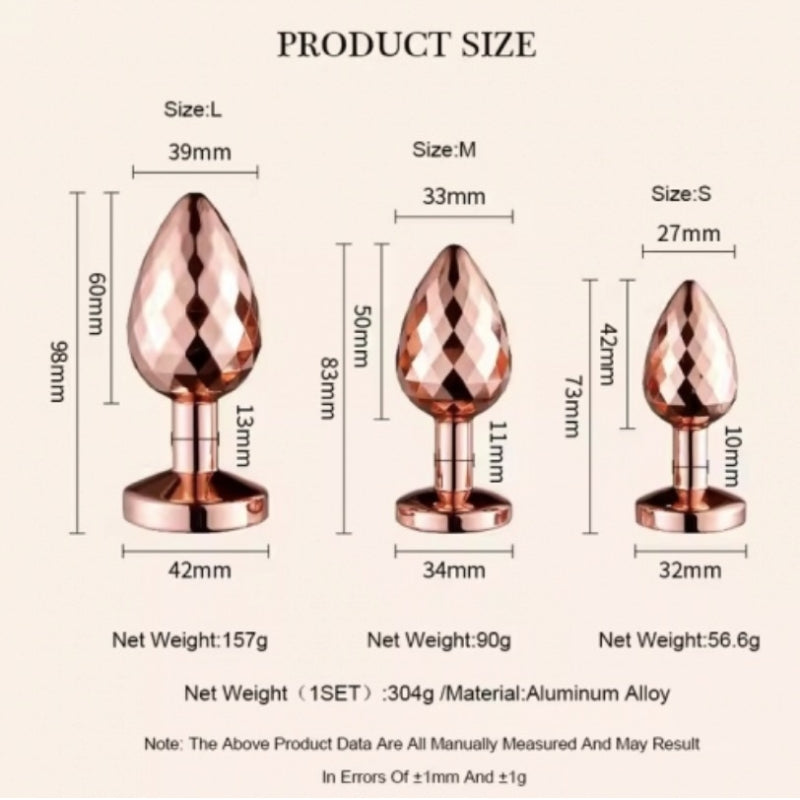 Граненная анальная пробка розовое золото с камнем Rose Gold Anal Plug Large