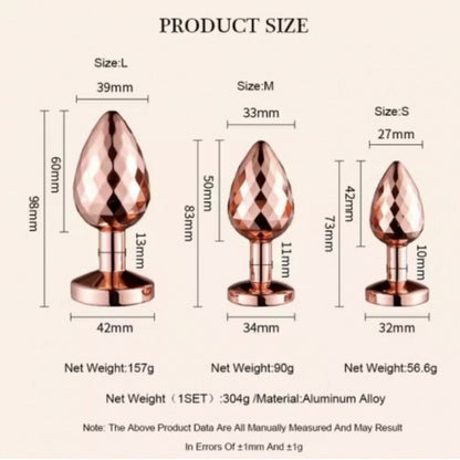 Граненная анальная пробка розовое золото с камнем Rose Gold Anal Plug Large